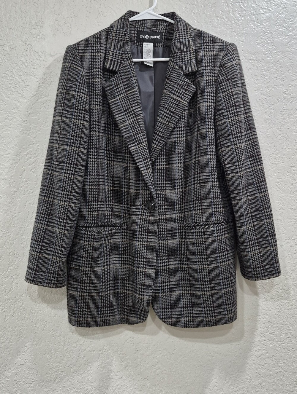 Vintage Sag Harbor Women's Glen Plaid Wool-Blend Blazer, Size 12, Gray.